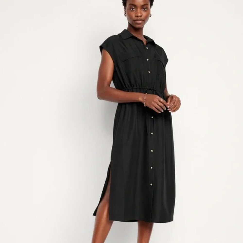 OLD NAVY Waist-Defined Utility Midi Shirt Dress (size XSP)